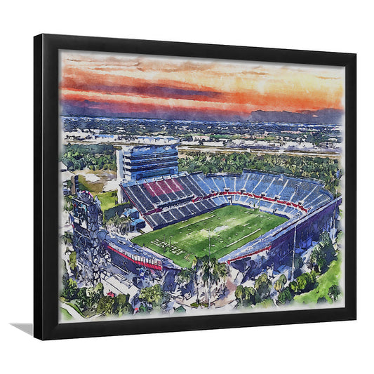 FAU Stadium, Florida Atlantic Painting Stadium Watercolor, Sport Gift Art, Framed Art Print Wall Decor