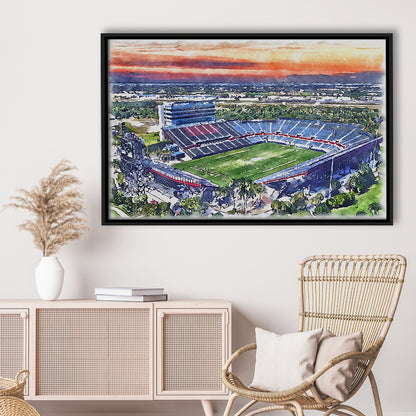 FAU Stadium, Florida Atlantic Painting Stadium Watercolor, Sport Gift Art, Framed Canvas Print Wall Art