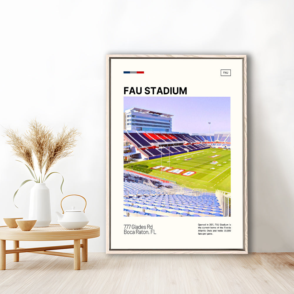 FAU Stadium Print, Florida Atlantic Owls Stadium Canvas Art, Man Cave Gift, Floating Framed Canvas Print Wall Art