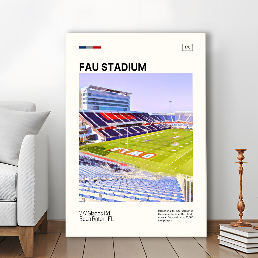 FAU Stadium Print, Florida Atlantic Owls Stadium Canvas Art, Fan Gifts, Sport Art, Canvas Print Wall Art