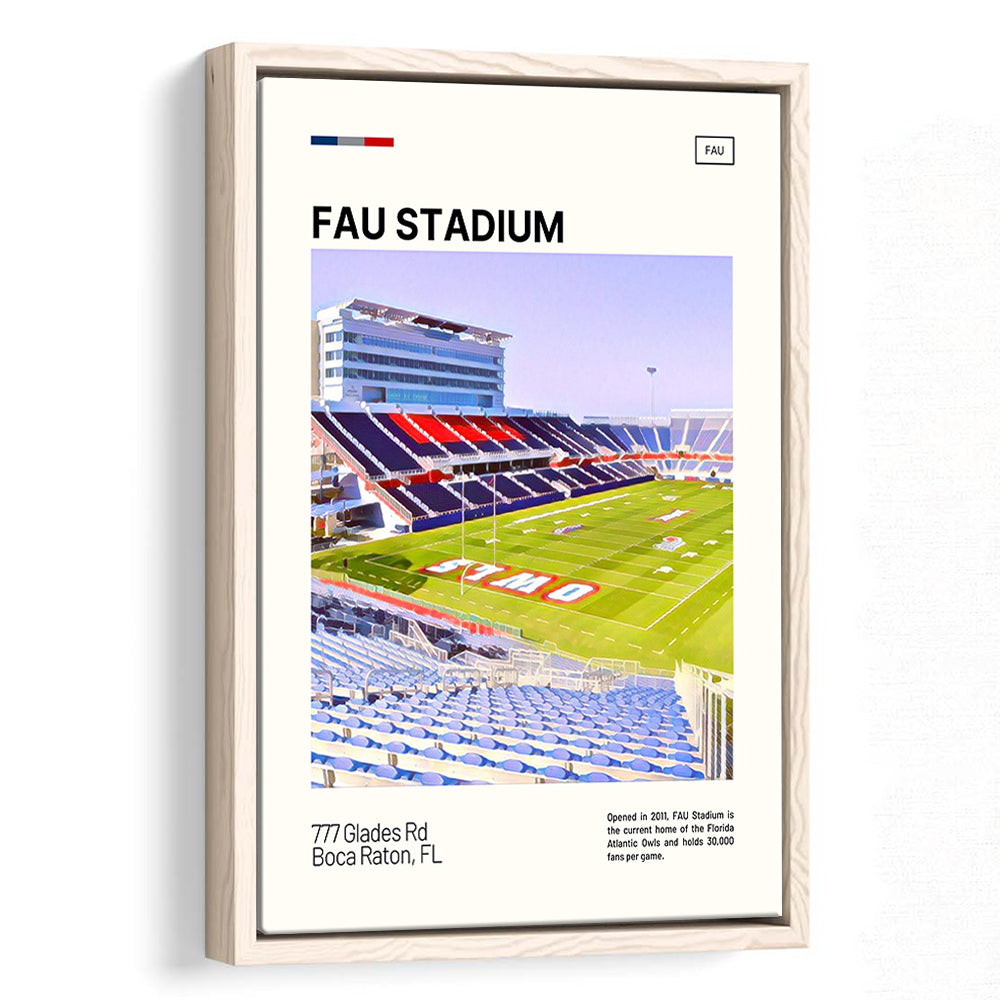 FAU Stadium Print, Florida Atlantic Owls Stadium Canvas Art, Man Cave Gift, Floating Framed Canvas Print Wall Art
