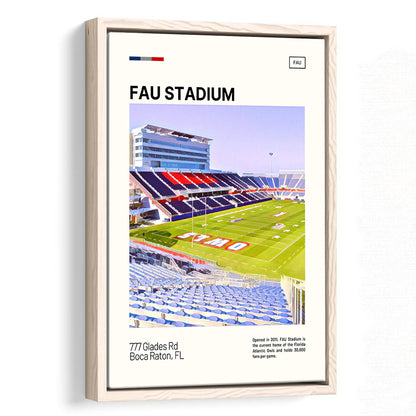 FAU Stadium Print, Florida Atlantic Owls Stadium Canvas Art, Man Cave Gift, Floating Framed Canvas Print Wall Art