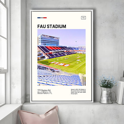 FAU Stadium Print, Florida Atlantic Owls Stadium Canvas Art, Man Cave Gift, Floating Framed Canvas Print Wall Art