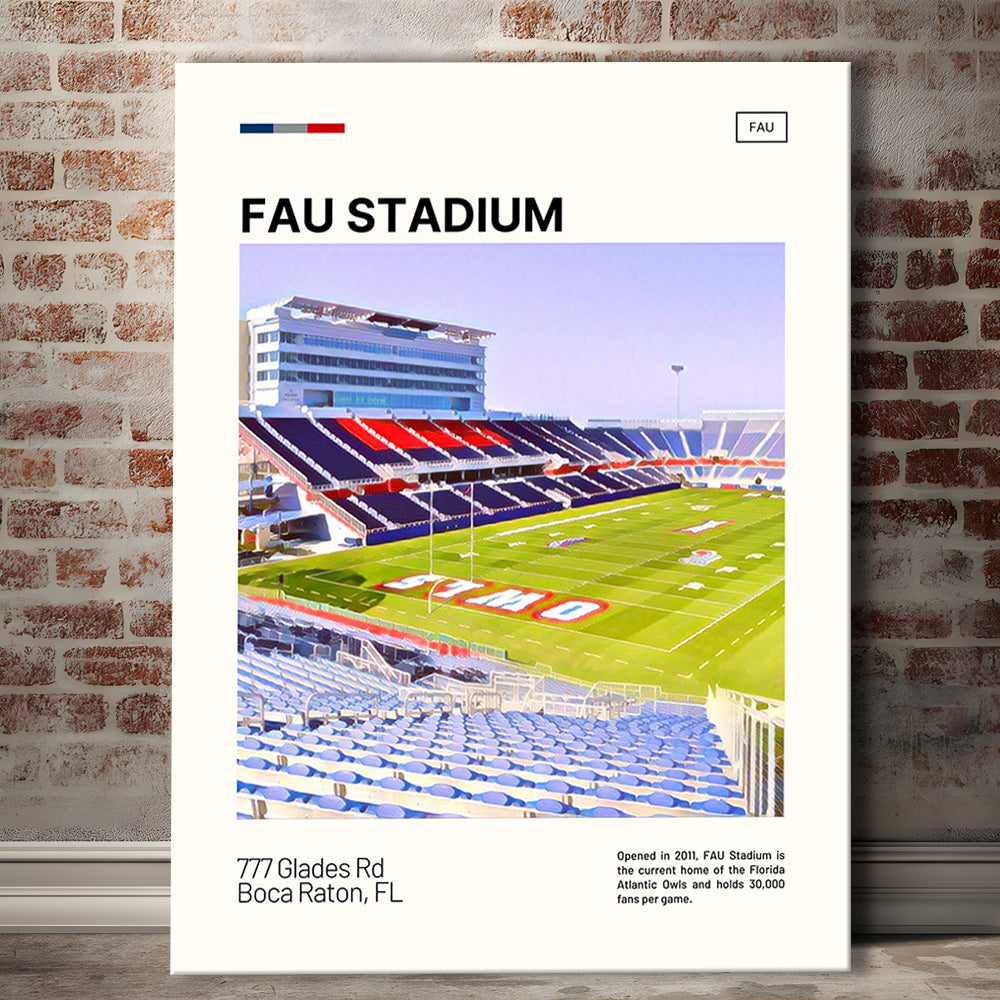 FAU Stadium Print, Florida Atlantic Owls Stadium Canvas Art, Fan Gifts, Sport Art, Canvas Print Wall Art