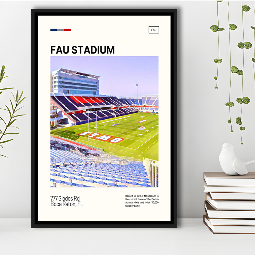 FAU Stadium Print, Florida Atlantic Owls Stadium Canvas Art, Man Cave Gift, Floating Framed Canvas Print Wall Art