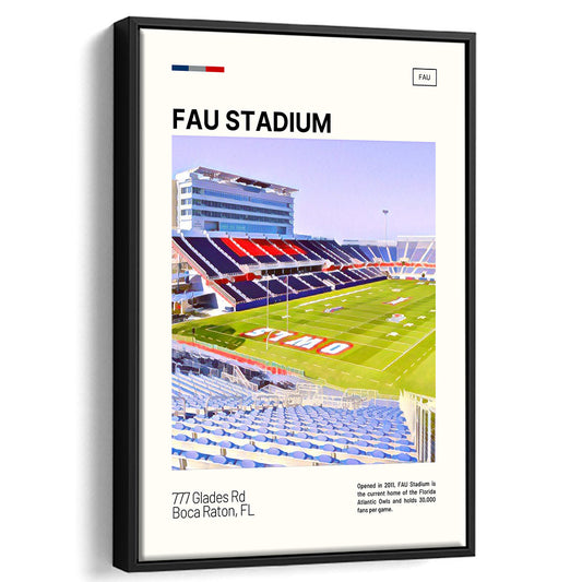 FAU Stadium Print, Florida Atlantic Owls Stadium Canvas Art, Man Cave Gift, Floating Framed Canvas Print Wall Art