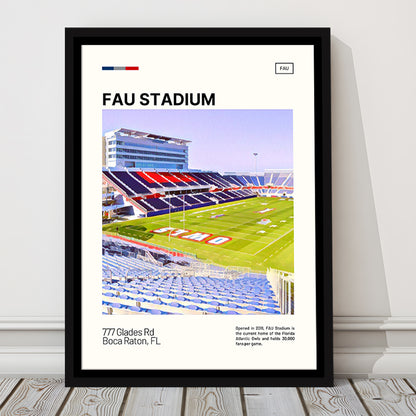 FAU Stadium Print, Florida Atlantic Owls Stadium Canvas Art, Man Cave Gift, Floating Framed Canvas Print Wall Art