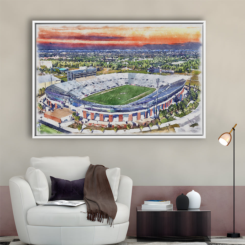 FBC Mortgage Stadium, Central Florida Stadium Art Watercolor, Sport Gift Art, Framed Canvas Print Wall Art