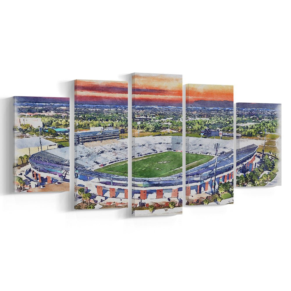FBC Mortgage Stadium, Central Florida Stadium Art Watercolor, Sport Art, Mixed 5 Panel, Canvas Print Wall Art
