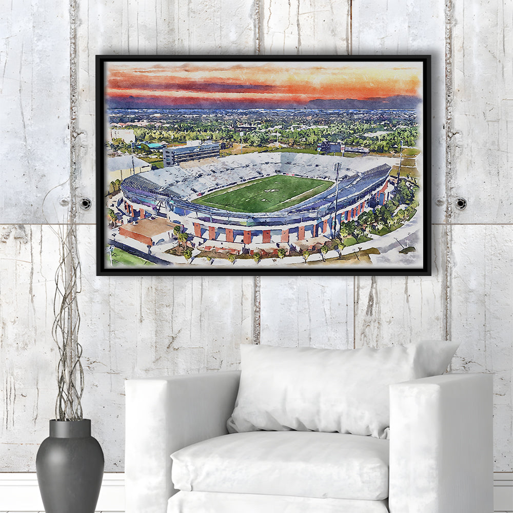 FBC Mortgage Stadium, Central Florida Stadium Art Watercolor, Sport Gift Art, Framed Canvas Print Wall Art