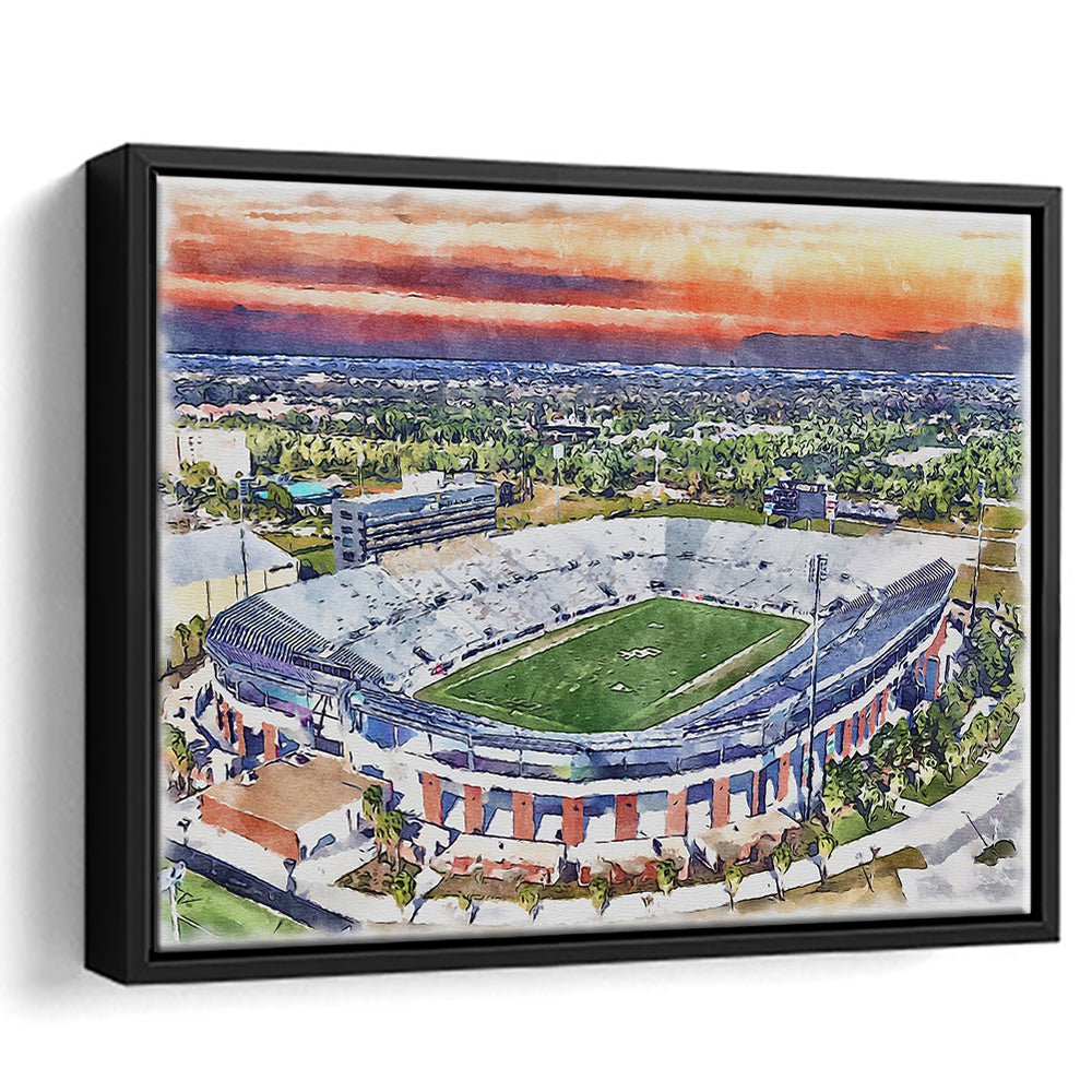 FBC Mortgage Stadium, Central Florida Stadium Art Watercolor, Sport Gift Art, Framed Canvas Print Wall Art