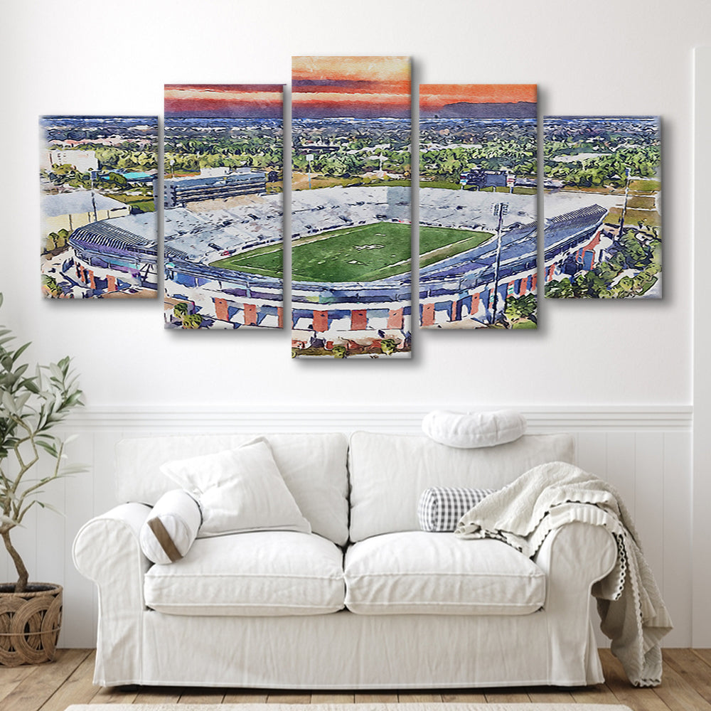 FBC Mortgage Stadium, Central Florida Stadium Art Watercolor, Sport Art, Mixed 5 Panel, Canvas Print Wall Art