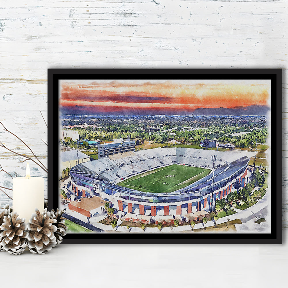 FBC Mortgage Stadium, Central Florida Stadium Art Watercolor, Sport Gift Art, Framed Canvas Print Wall Art