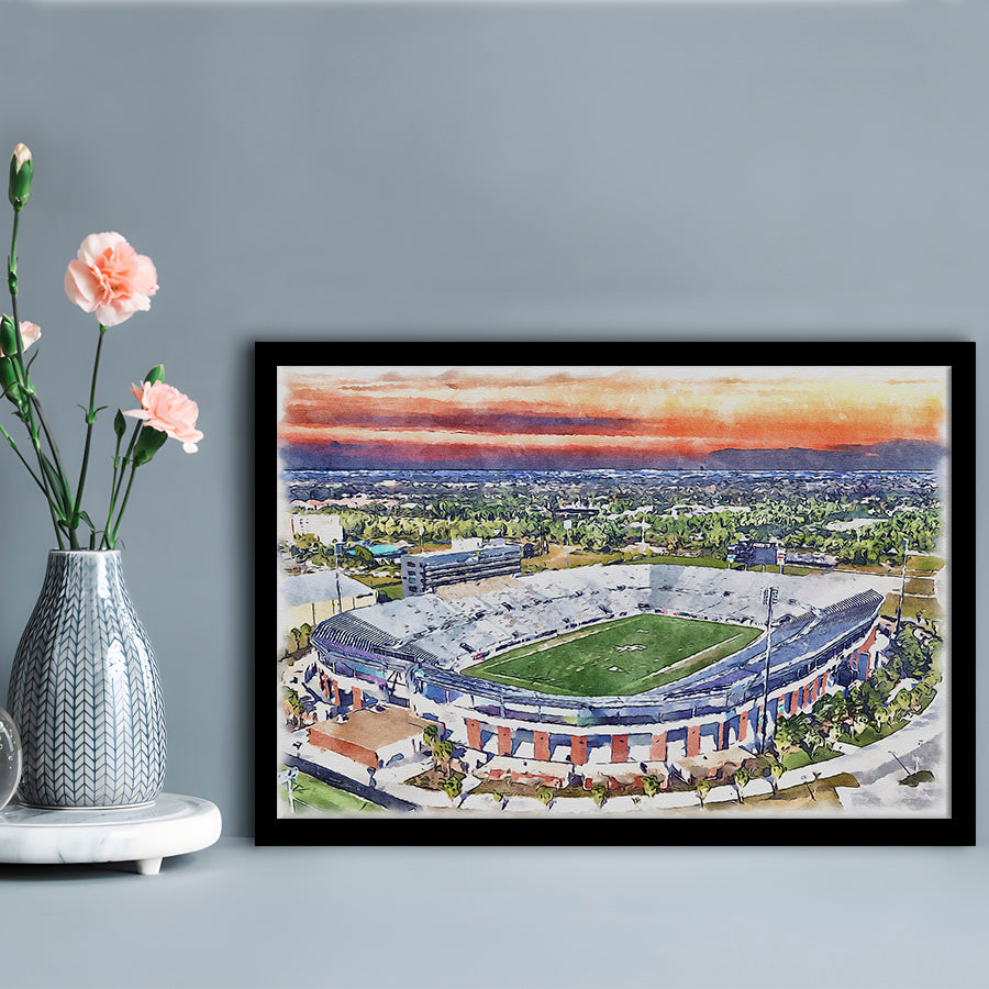 FBC Mortgage Stadium, Central Florida Stadium Art Watercolor, Sport Gift Art, Framed Art Print Wall Decor