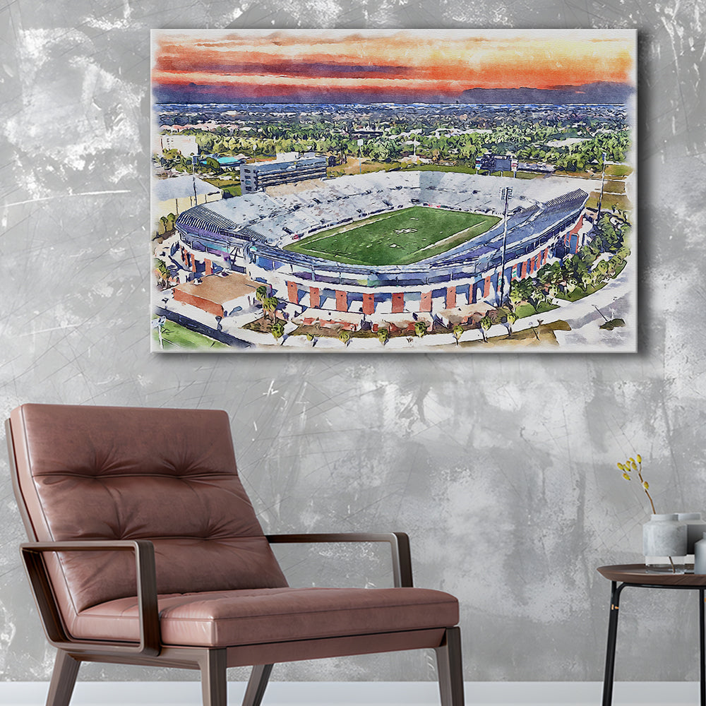 FBC Mortgage Stadium, Central Florida Stadium Art Watercolor, Sport Art, Gifts for him, Canvas Print Wall Art