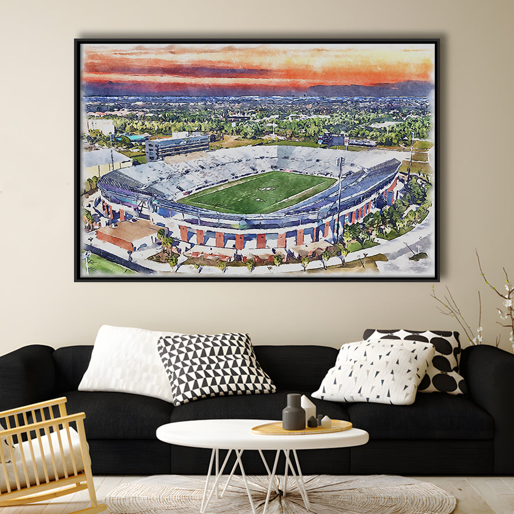FBC Mortgage Stadium, Central Florida Stadium Art Watercolor, Sport Gift Art, Framed Canvas Print Wall Art