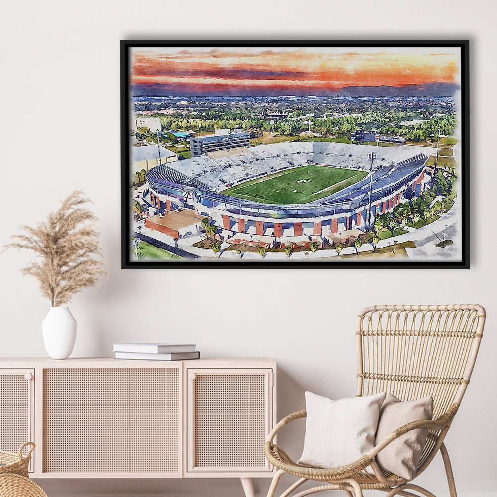 FBC Mortgage Stadium, Central Florida Stadium Art Watercolor, Sport Gift Art, Framed Canvas Print Wall Art