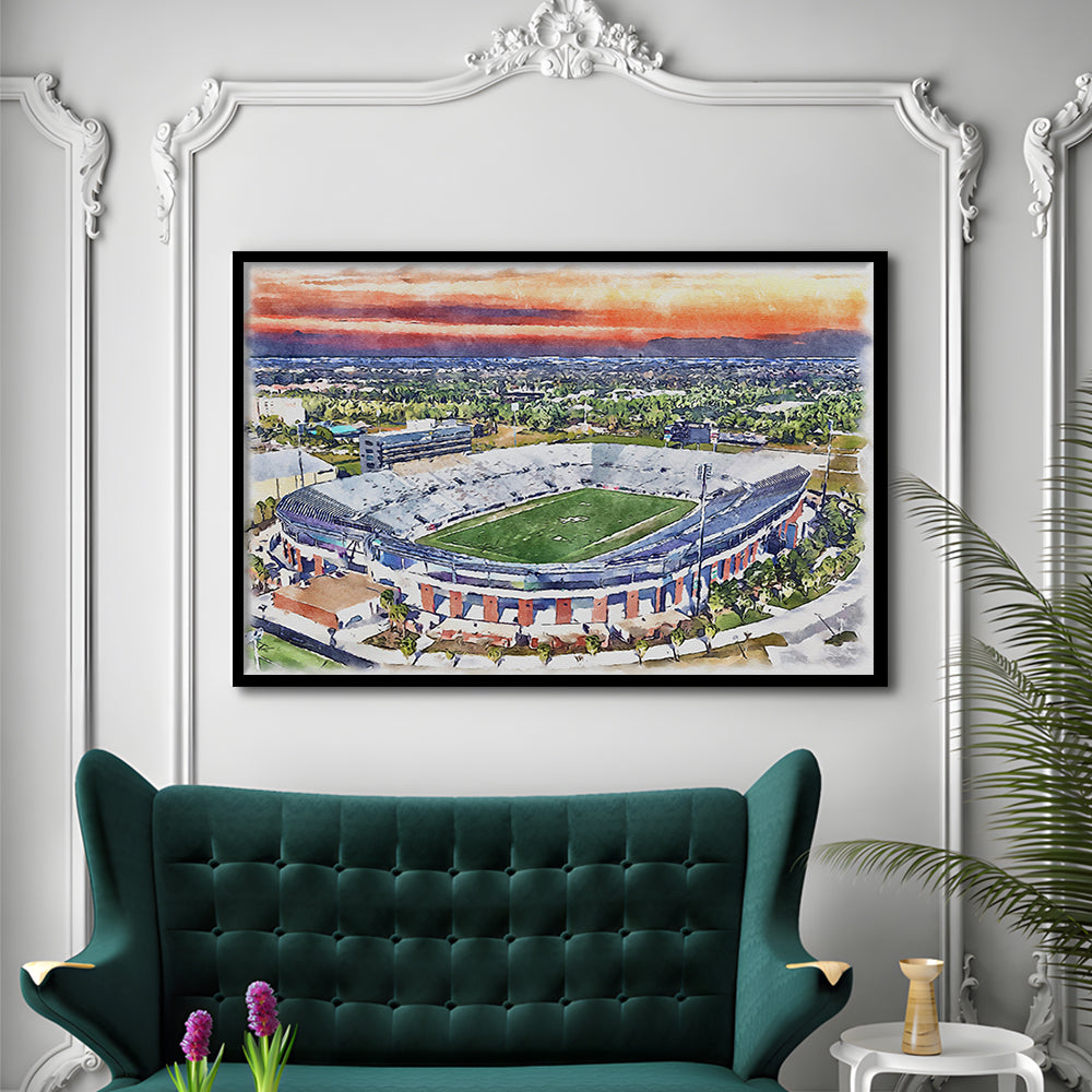 FBC Mortgage Stadium, Central Florida Stadium Art Watercolor, Sport Gift Art, Framed Art Print Wall Decor