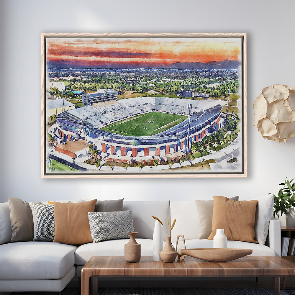 FBC Mortgage Stadium, Central Florida Stadium Art Watercolor, Sport Gift Art, Framed Canvas Print Wall Art