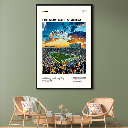 FBC Mortgage Stadium Print, UCF Knights Stadium Canvas Art, Man Cave Gift, Floating Framed Canvas Print Wall Art