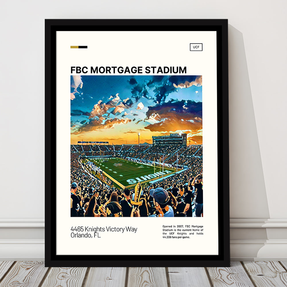 FBC Mortgage Stadium Print, UCF Knights Stadium Canvas Art, Man Cave Gift, Floating Framed Canvas Print Wall Art