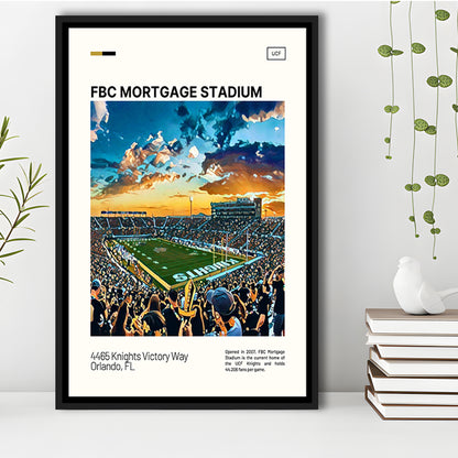 FBC Mortgage Stadium Print, UCF Knights Stadium Canvas Art, Man Cave Gift, Floating Framed Canvas Print Wall Art