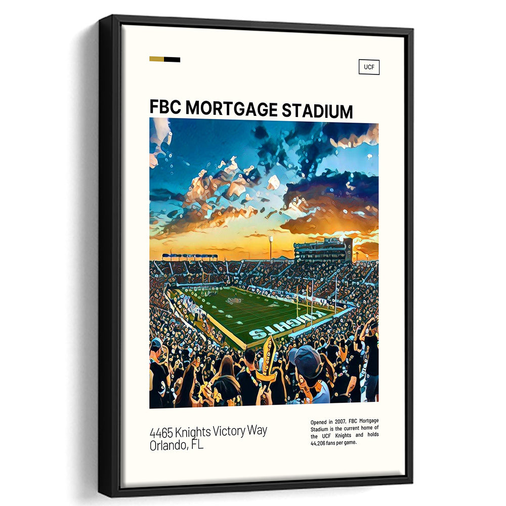 FBC Mortgage Stadium Print, UCF Knights Stadium Canvas Art, Man Cave Gift, Floating Framed Canvas Print Wall Art