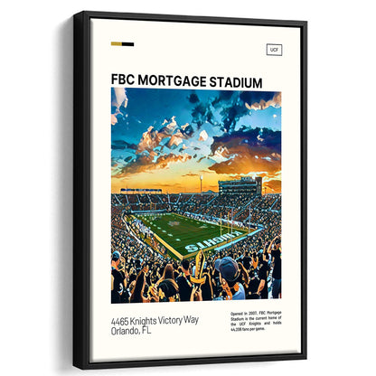 FBC Mortgage Stadium Print, UCF Knights Stadium Canvas Art, Man Cave Gift, Floating Framed Canvas Print Wall Art