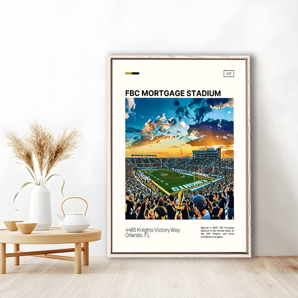 FBC Mortgage Stadium Print, UCF Knights Stadium Canvas Art, Man Cave Gift, Floating Framed Canvas Print Wall Art