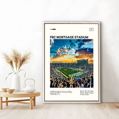 FBC Mortgage Stadium Print, UCF Knights Stadium Canvas Art, Man Cave Gift, Floating Framed Canvas Print Wall Art