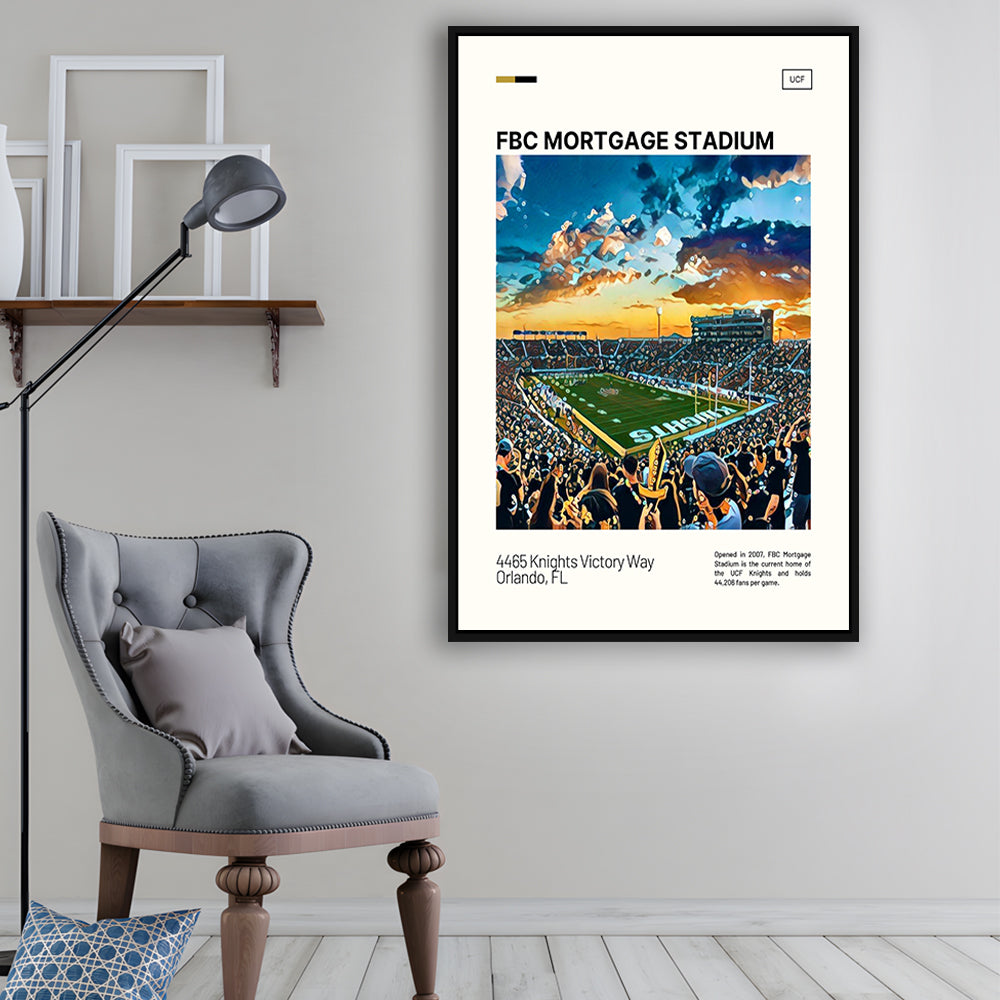 FBC Mortgage Stadium Print, UCF Knights Stadium Canvas Art, Man Cave Gift, Floating Framed Canvas Print Wall Art