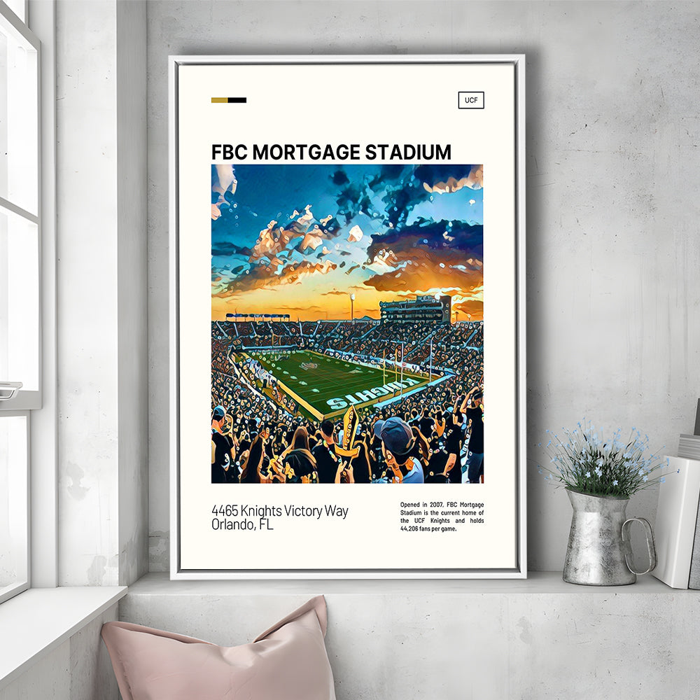 FBC Mortgage Stadium Print, UCF Knights Stadium Canvas Art, Man Cave Gift, Floating Framed Canvas Print Wall Art