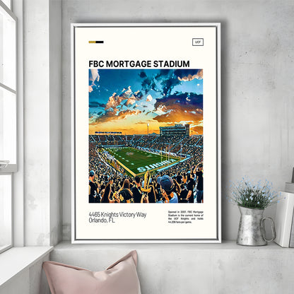 FBC Mortgage Stadium Print, UCF Knights Stadium Canvas Art, Man Cave Gift, Floating Framed Canvas Print Wall Art