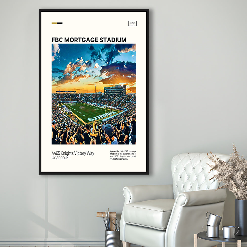 FBC Mortgage Stadium Print, UCF Knights Stadium Canvas Art, Man Cave Gift, Floating Framed Canvas Print Wall Art