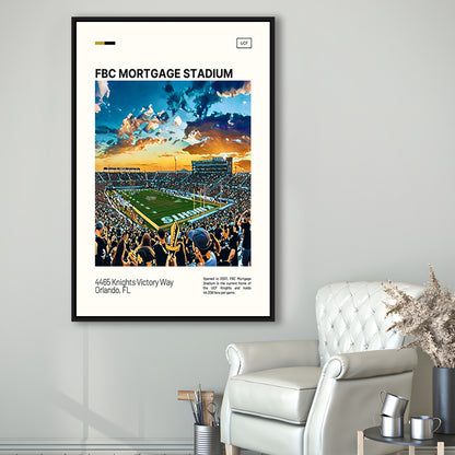 FBC Mortgage Stadium Print, UCF Knights Stadium Canvas Art, Man Cave Gift, Floating Framed Canvas Print Wall Art