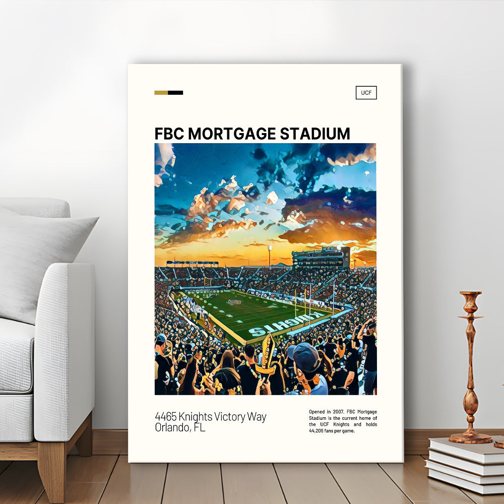 FBC Mortgage Stadium Print, UCF Knights Stadium Canvas Art, Fan Gifts, Sport Art, Canvas Print Wall Art