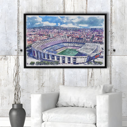FC Barcelona, Camp Nou Watercolor, Painting Canvas, Sport Gift Art, Framed Canvas Print Wall Art