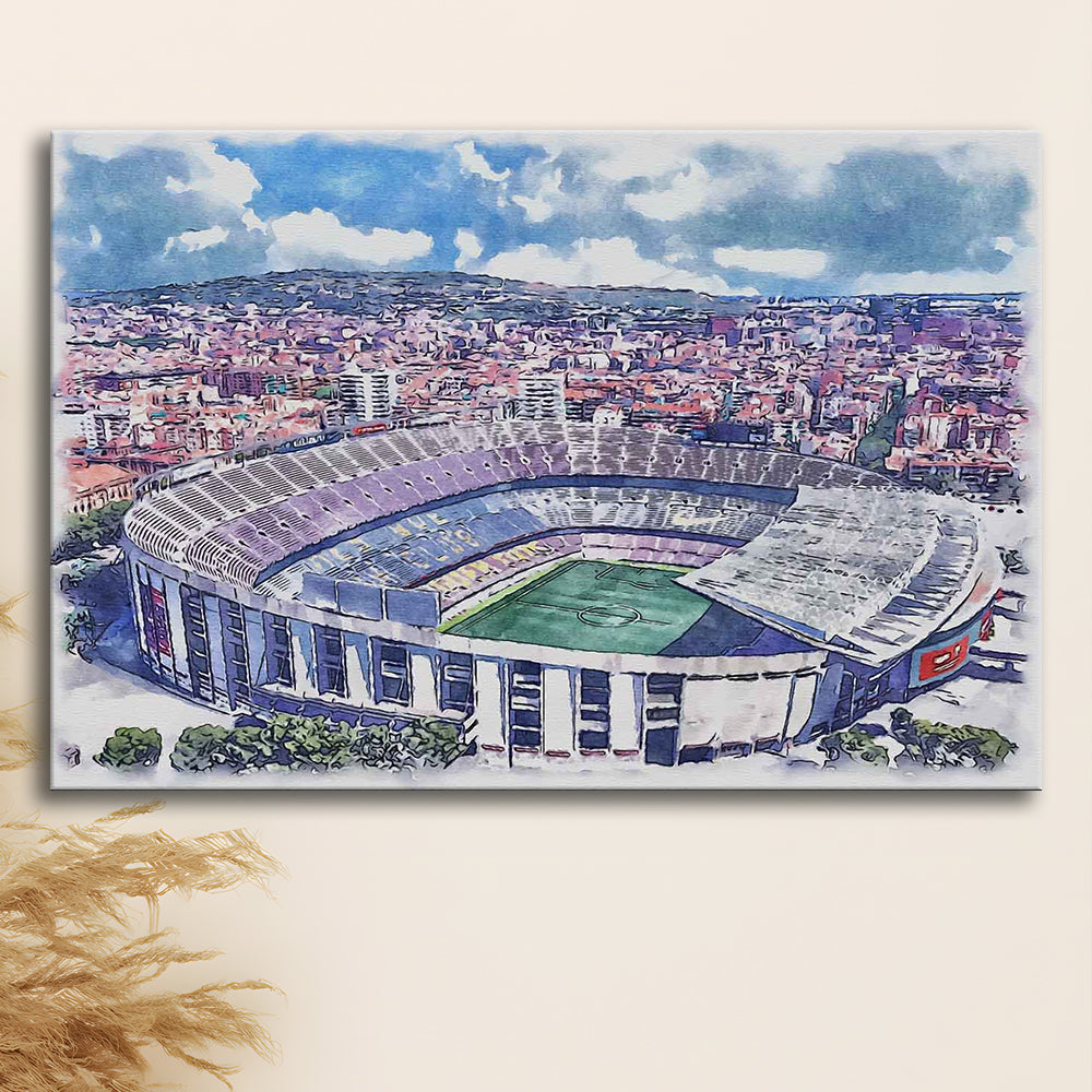 FC Barcelona, Camp Nou Watercolor, Painting Canvas, Sport Art, Gifts for him, Canvas Print Wall Art