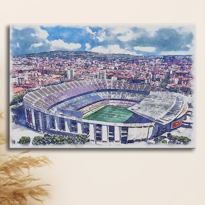 FC Barcelona, Camp Nou Watercolor, Painting Canvas, Sport Art, Gifts for him, Canvas Print Wall Art