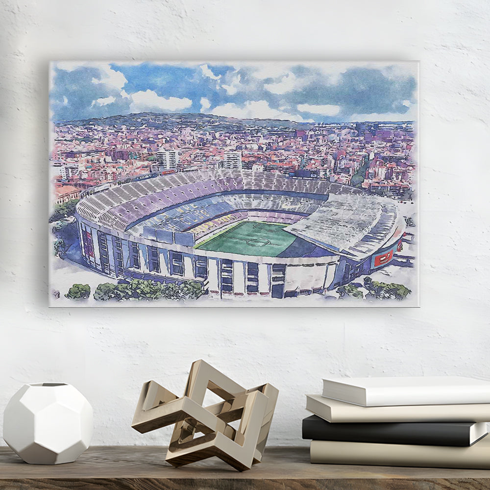 FC Barcelona, Camp Nou Watercolor, Painting Canvas, Sport Art, Gifts for him, Canvas Print Wall Art