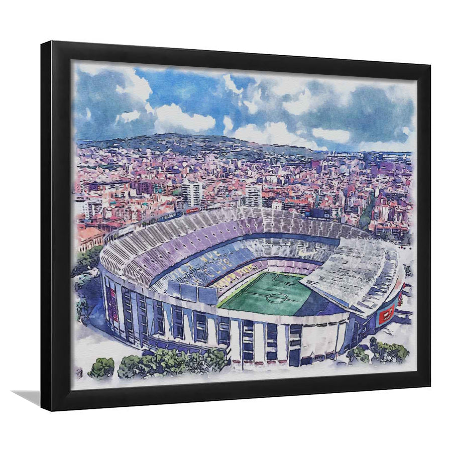 FC Barcelona, Camp Nou Watercolor, Painting Canvas, Sport Gift Art, Framed Art Print Wall Decor