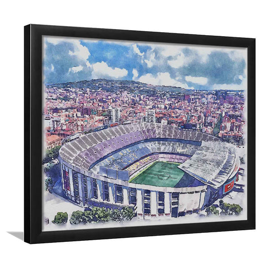 FC Barcelona, Camp Nou Watercolor, Painting Canvas, Sport Gift Art, Framed Art Print Wall Decor