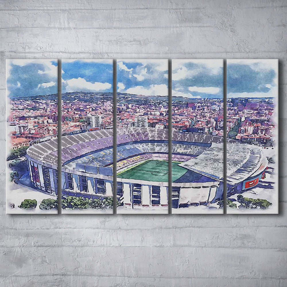 FC Barcelona, Camp Nou Watercolor, Painting Canvas, Sport Art, Extra Large Canvas Print Wall Art