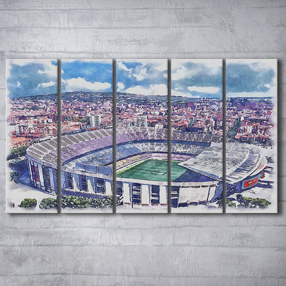 FC Barcelona, Camp Nou Watercolor, Painting Canvas, Sport Art, Extra Large Canvas Print Wall Art