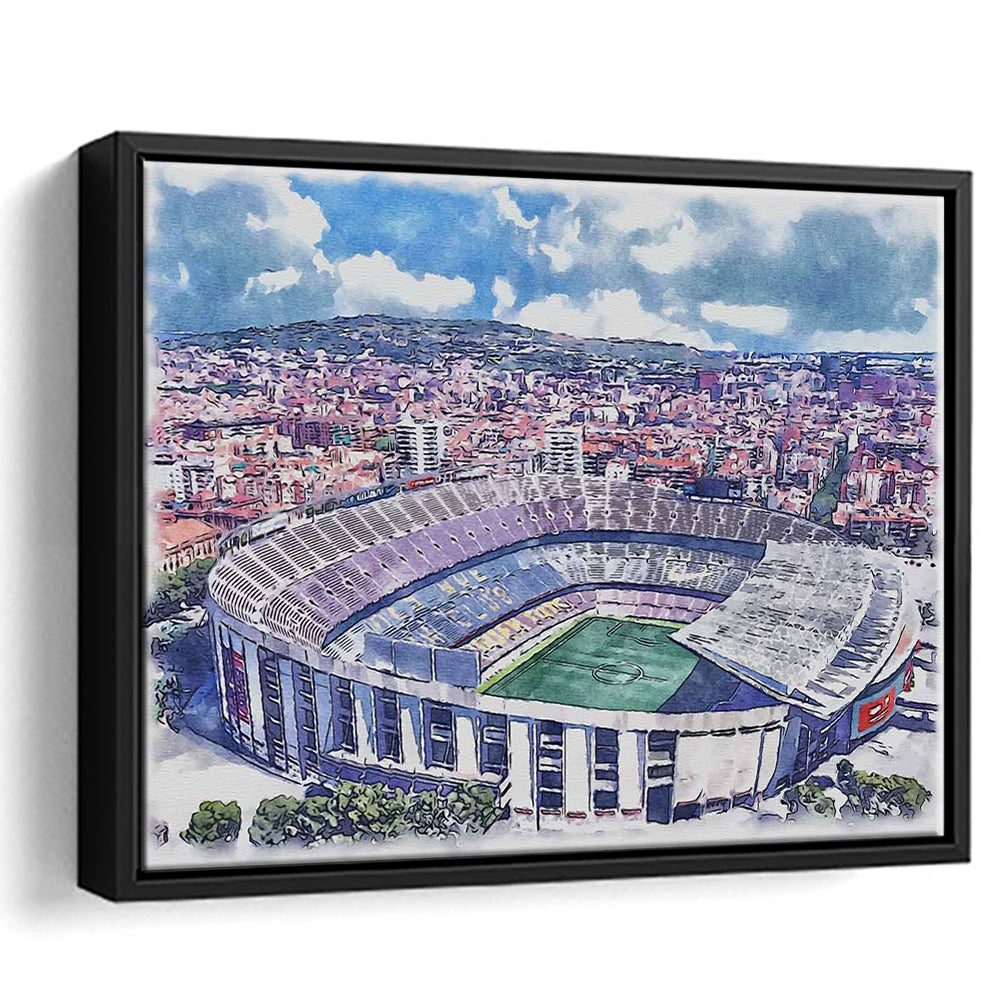 FC Barcelona, Camp Nou Watercolor, Painting Canvas, Sport Gift Art, Framed Canvas Print Wall Art