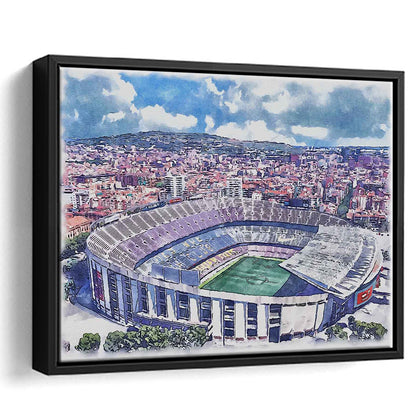 FC Barcelona, Camp Nou Watercolor, Painting Canvas, Sport Gift Art, Framed Canvas Print Wall Art