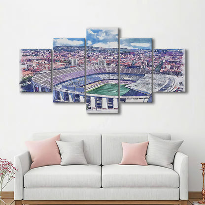 FC Barcelona, Camp Nou Watercolor, Painting Canvas, Sport Art, Mixed 5 Panel, Canvas Print Wall Art