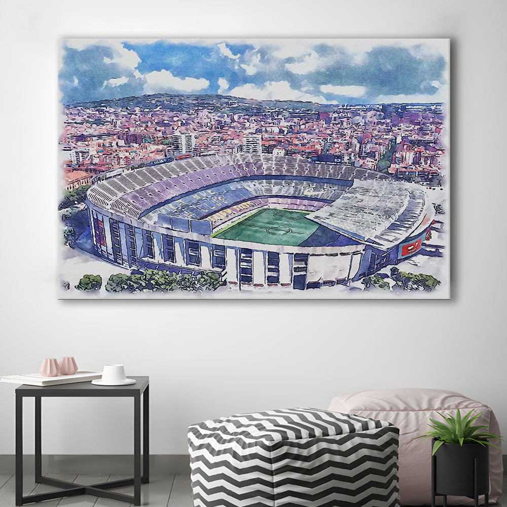 FC Barcelona, Camp Nou Watercolor, Painting Canvas, Sport Art, Gifts for him, Canvas Print Wall Art