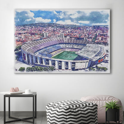 FC Barcelona, Camp Nou Watercolor, Painting Canvas, Sport Art, Gifts for him, Canvas Print Wall Art