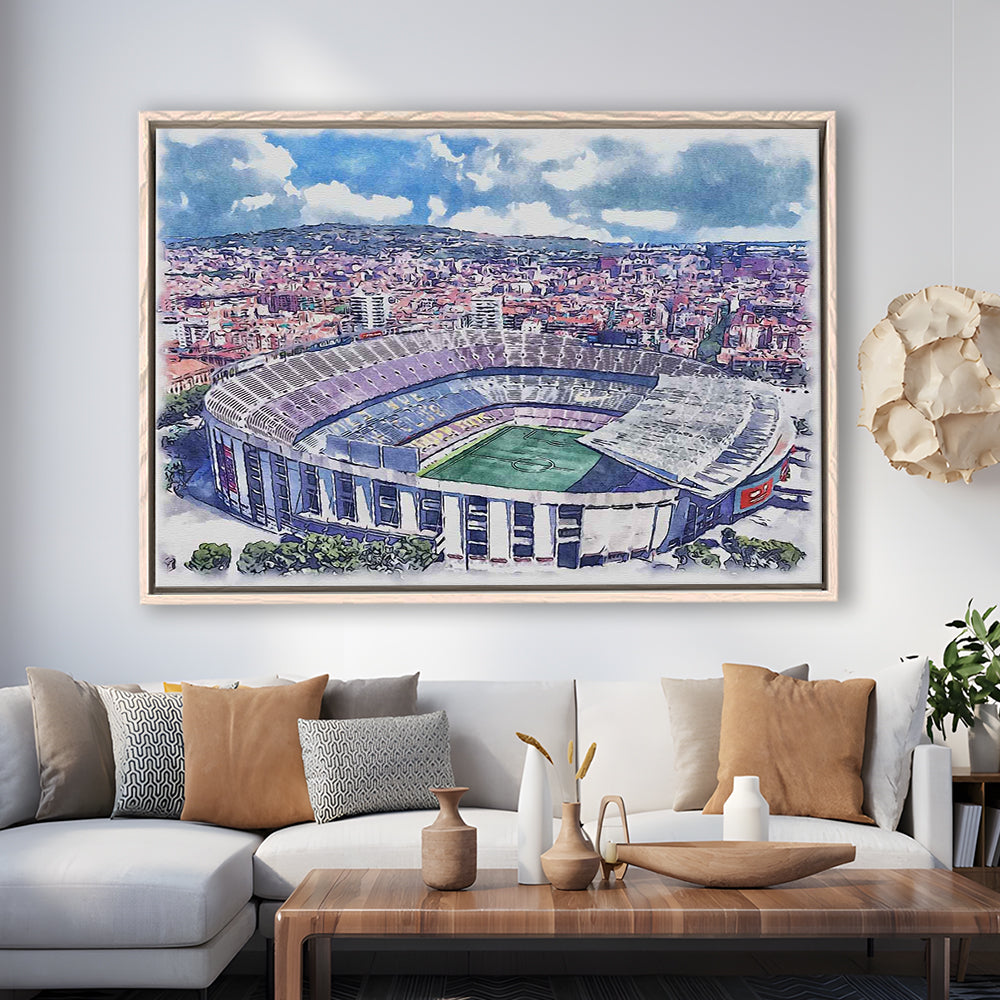 FC Barcelona, Camp Nou Watercolor, Painting Canvas, Sport Gift Art, Framed Canvas Print Wall Art